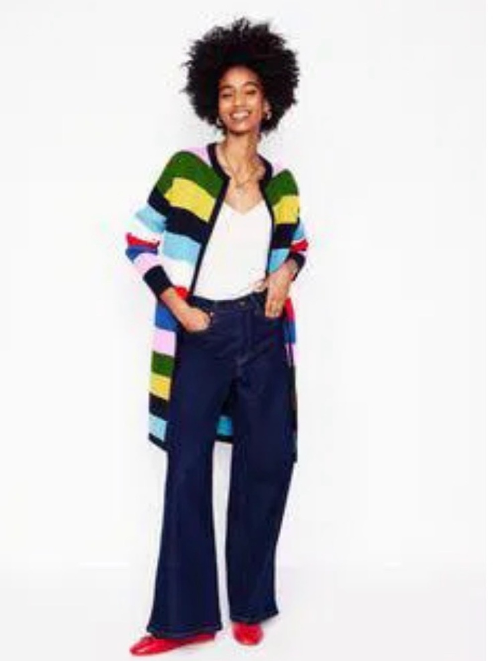Boden Striped Coatigan Long Cardigan Sweater 8 Cotton Wool Blend